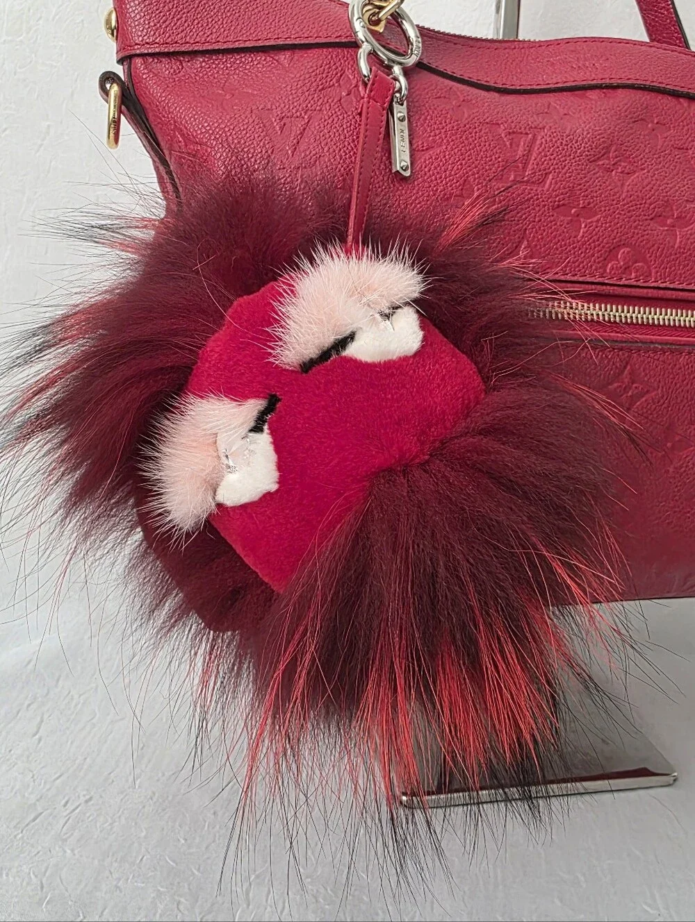Auth Fendi Fur Monster Pom Bag/Key Charm